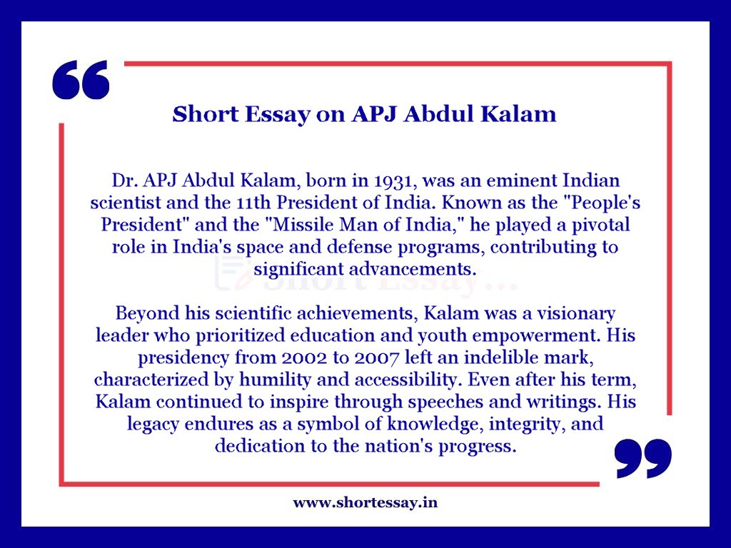 APJ Abdul Kalam Short Essay in 100 Words