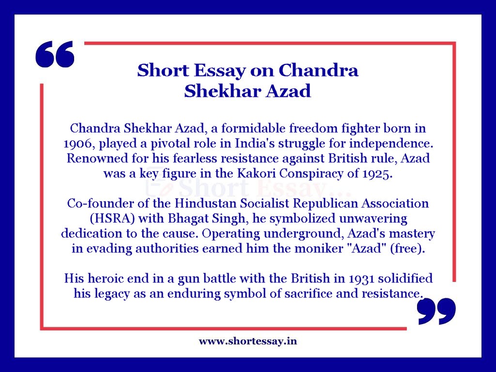 Chandra Shekhar Azad Essay in 100 Words