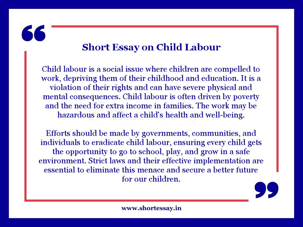 Child Labour Short Essay in 100 Words