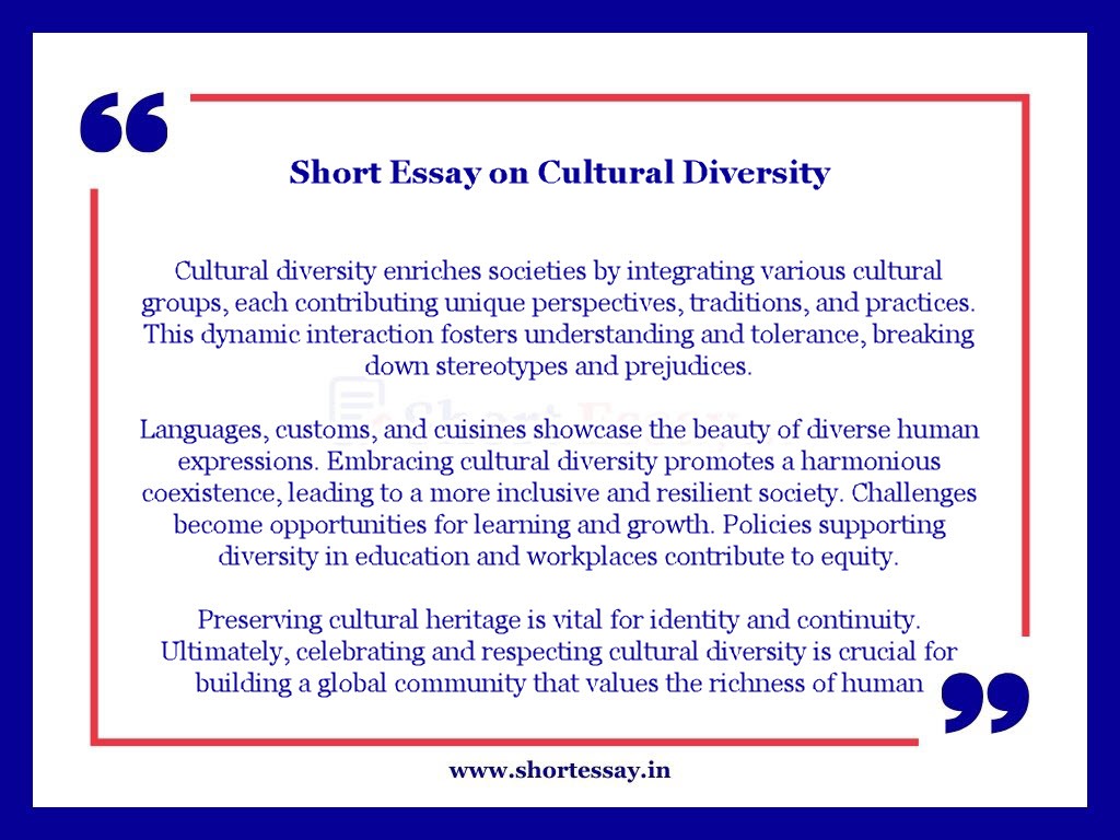 Cultural Diversity Short Essay in 100 Words