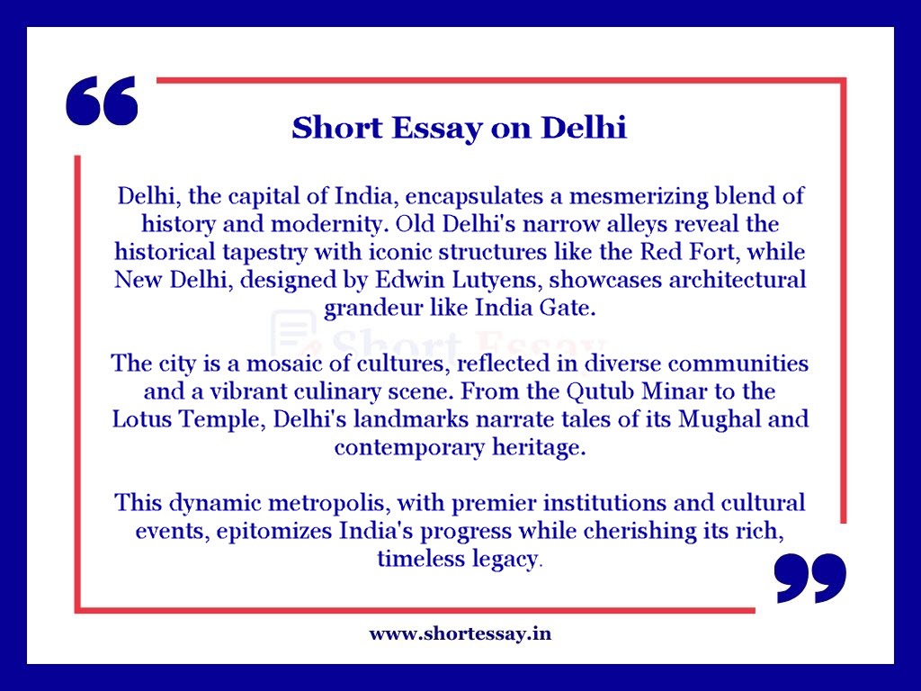 Delhi Essay in 100 Words
