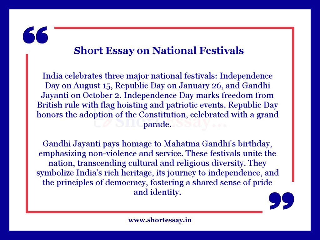 Essay on National Festivals in 100 Words