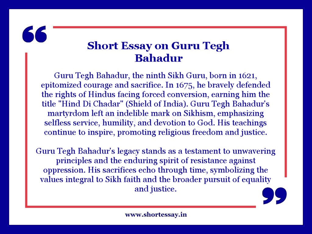 Guru Tegh Bahadur Essay - 100 Words Short Essay