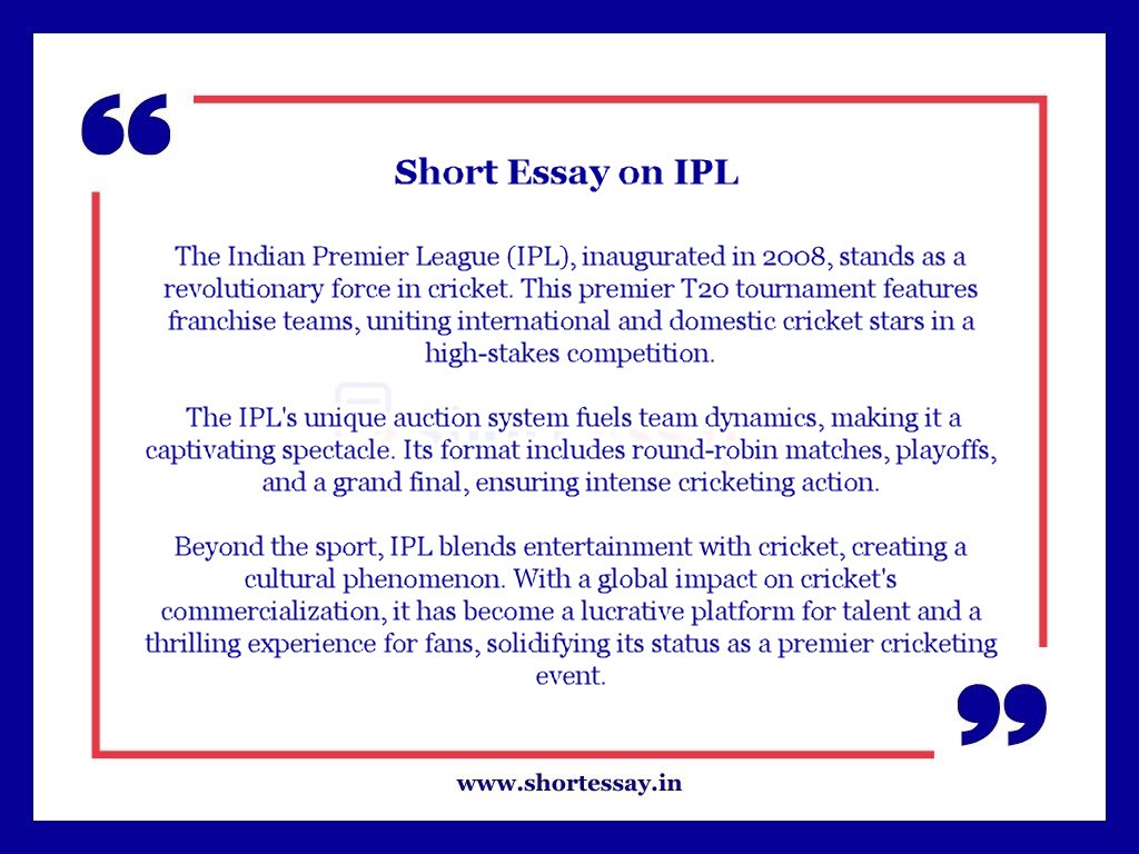 IPL Essay in Short Essay - 100 Words