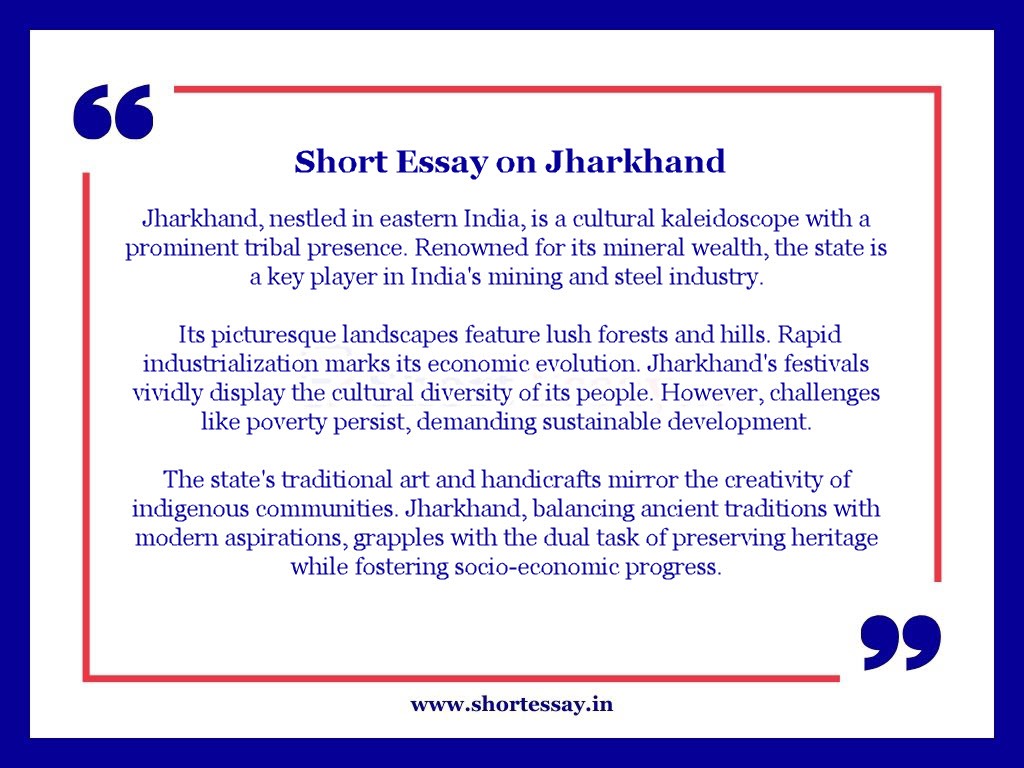 Jharkhand Short Essay - 100 Words