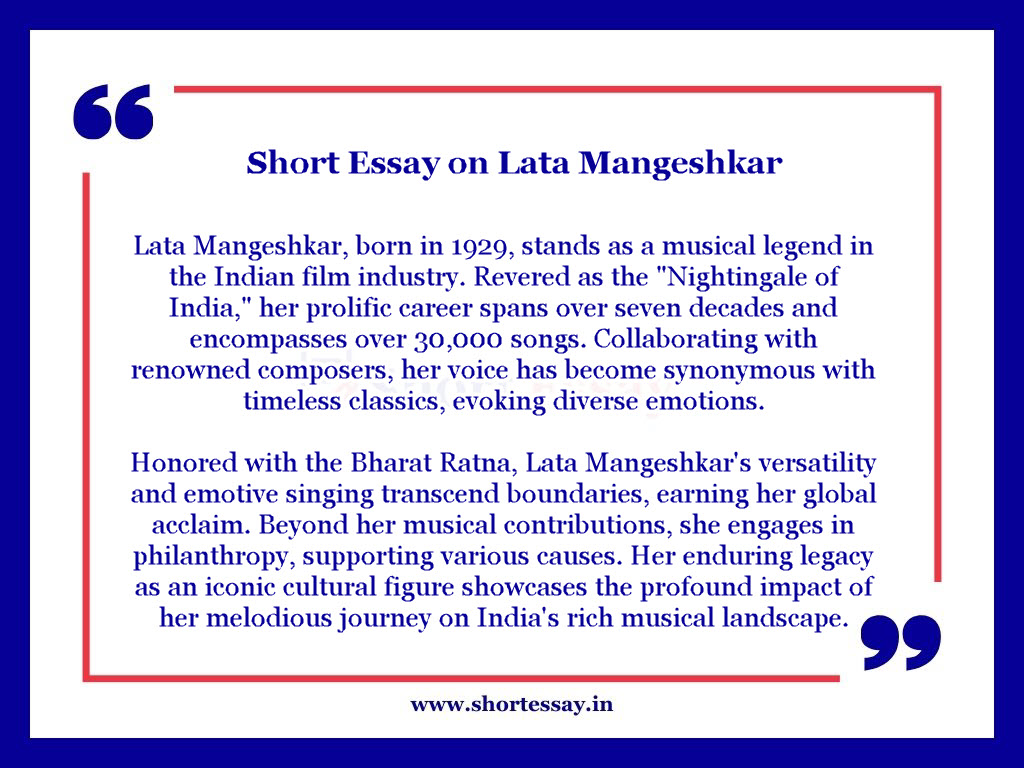 Lata Mangeshkar Essay in 100 Words