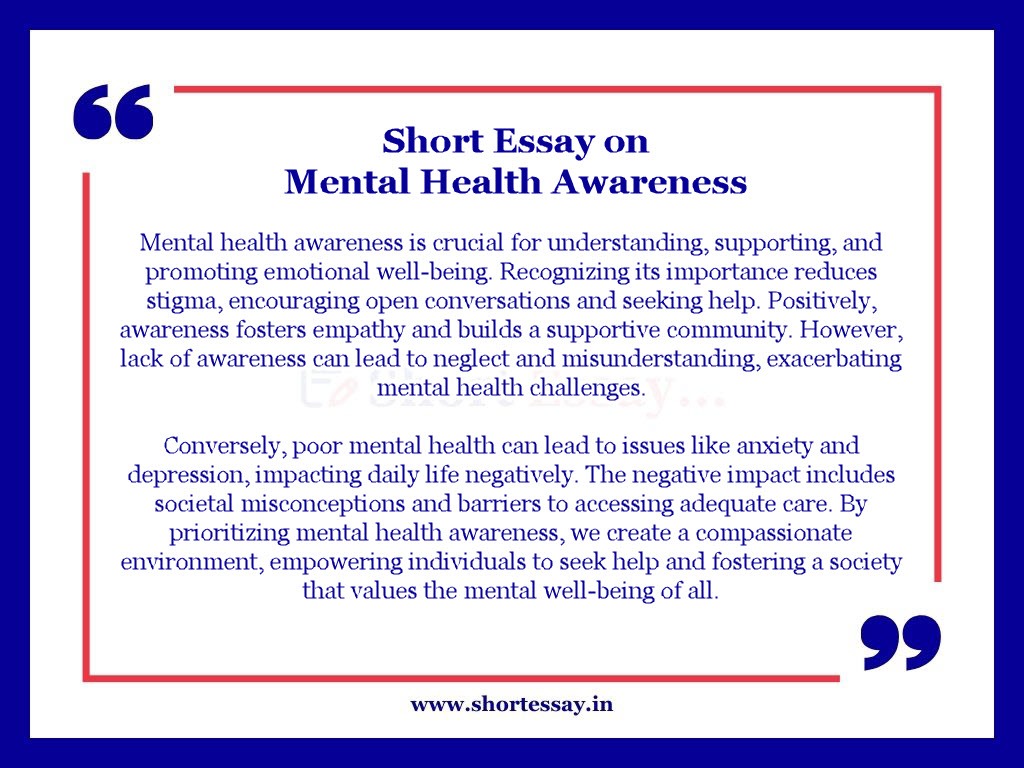 Mental Health Awareness Short Essay in 100 Words