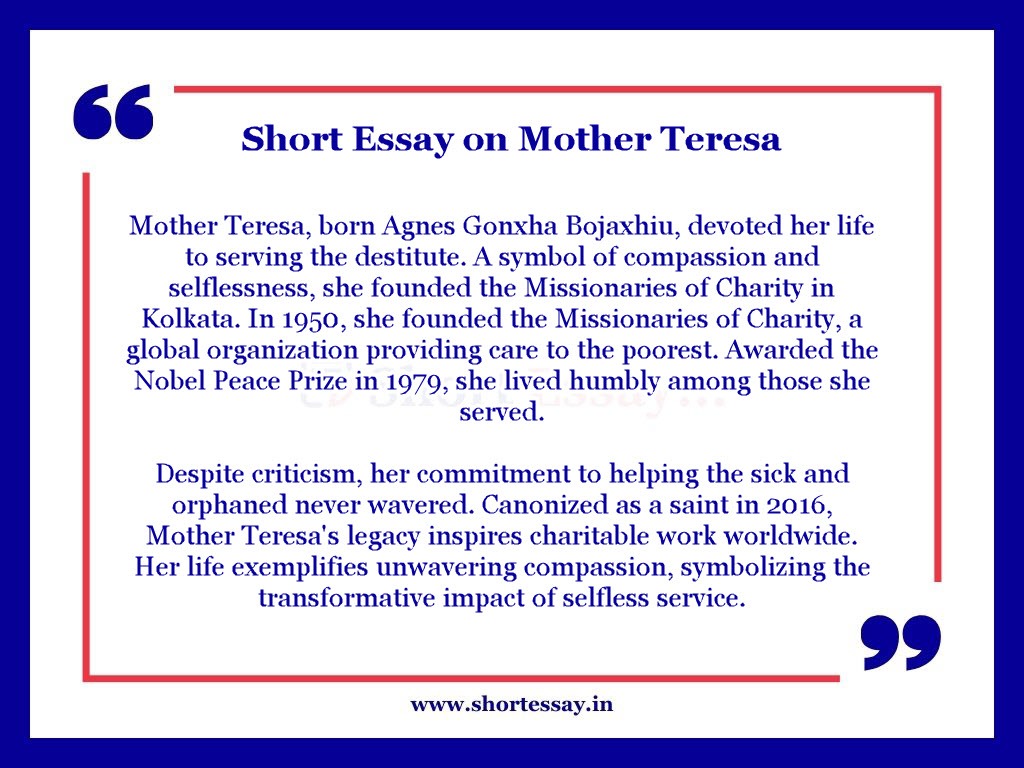 Mother Teresa Essay in 100 Words