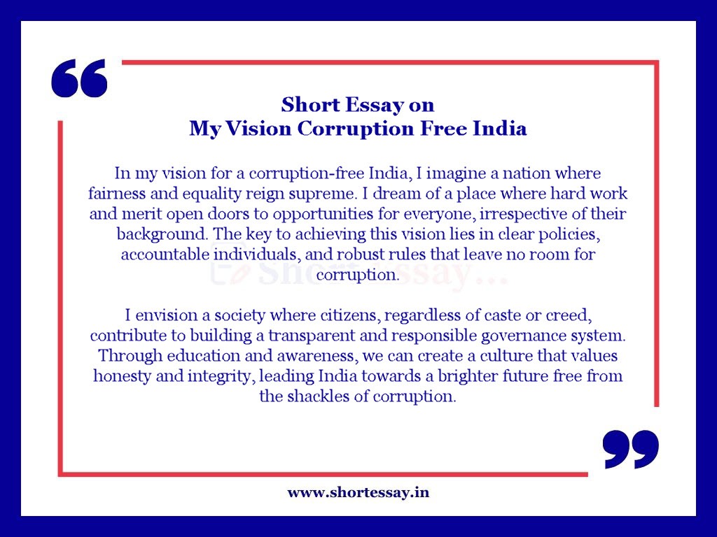 My Vision Corruption Free India Short Essay in 100 Words