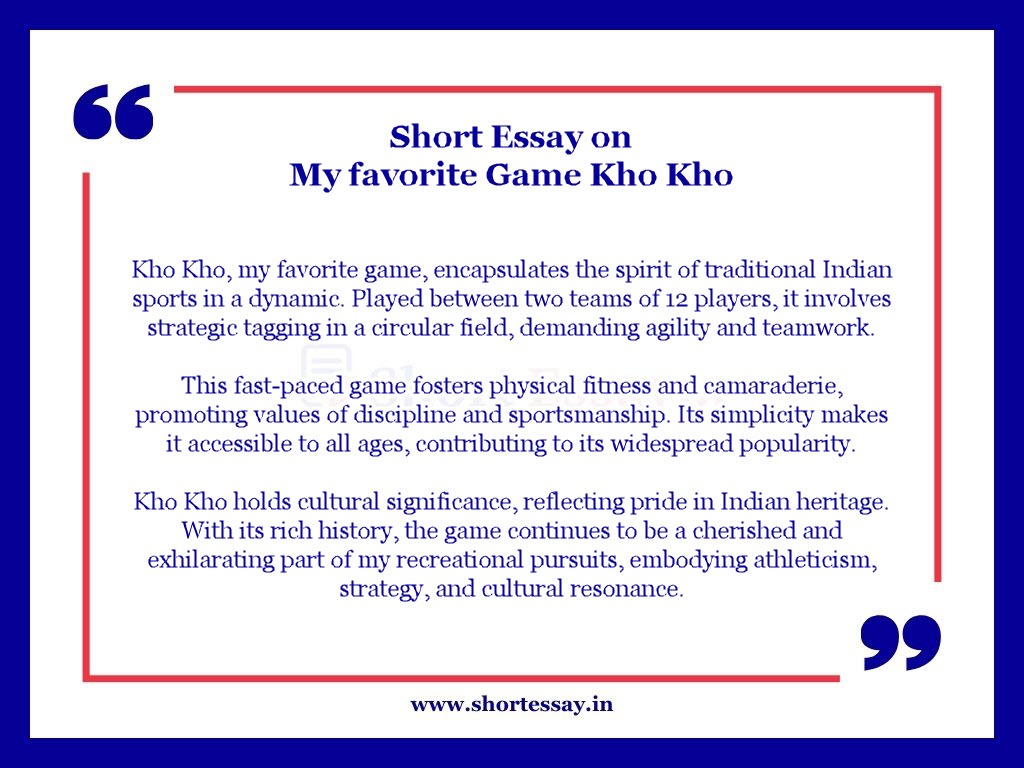 My favorite Game Kho Kho Essay in 100 Words