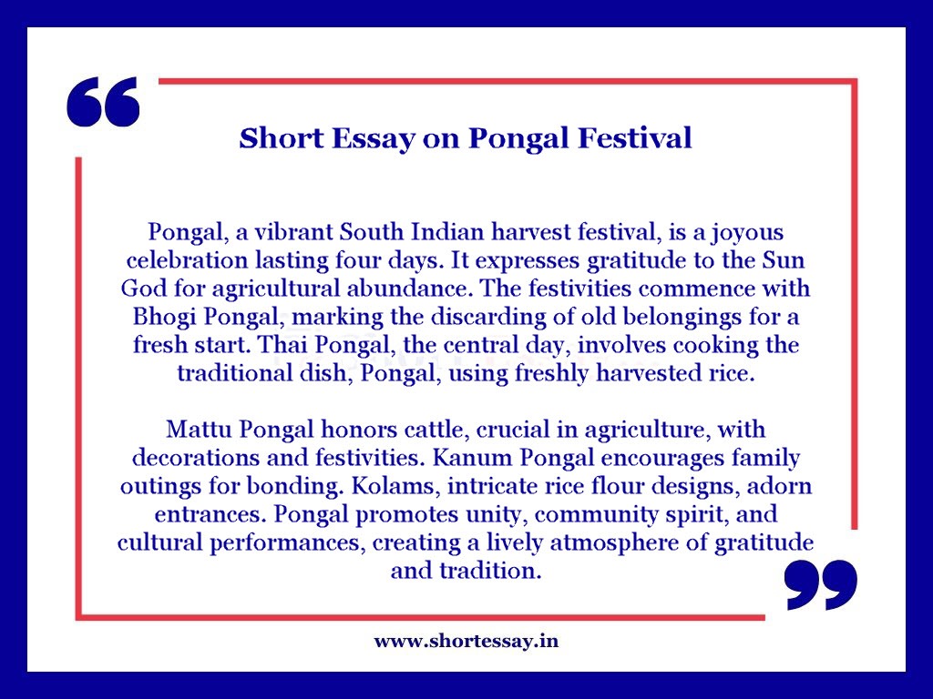 Pongal Festival Essay in English - 100 Words