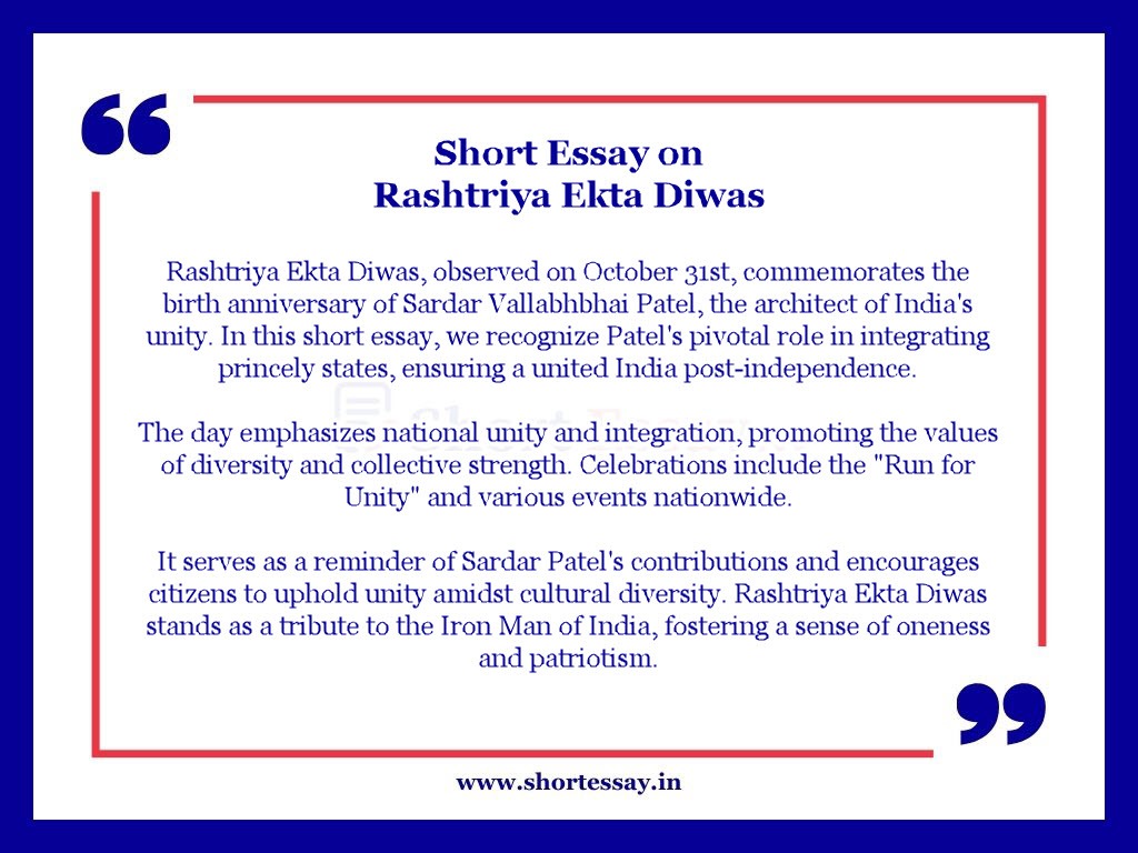 Rashtriya Ekta Diwas Short Essay in 100 Words