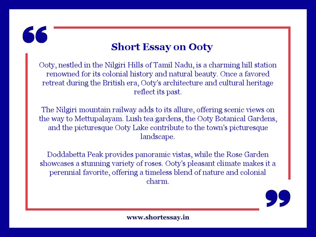 Short Essay About Ooty