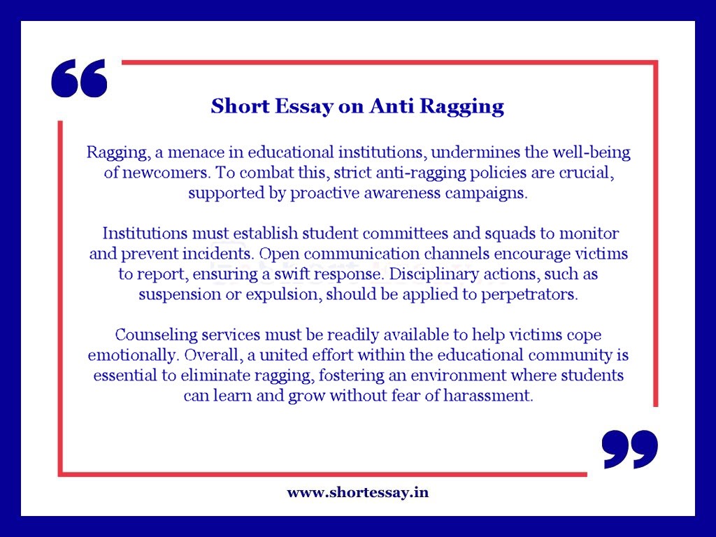 Short Essay on Anti Ragging in English