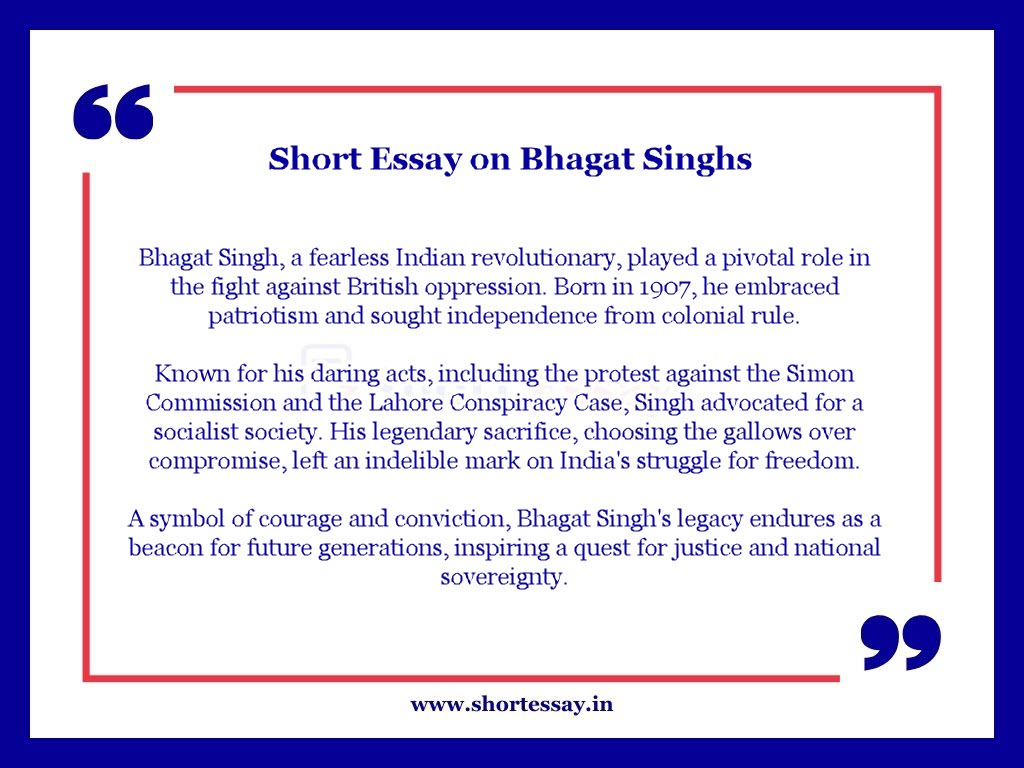 Short Essay on Bhagat Singh in 100 Words