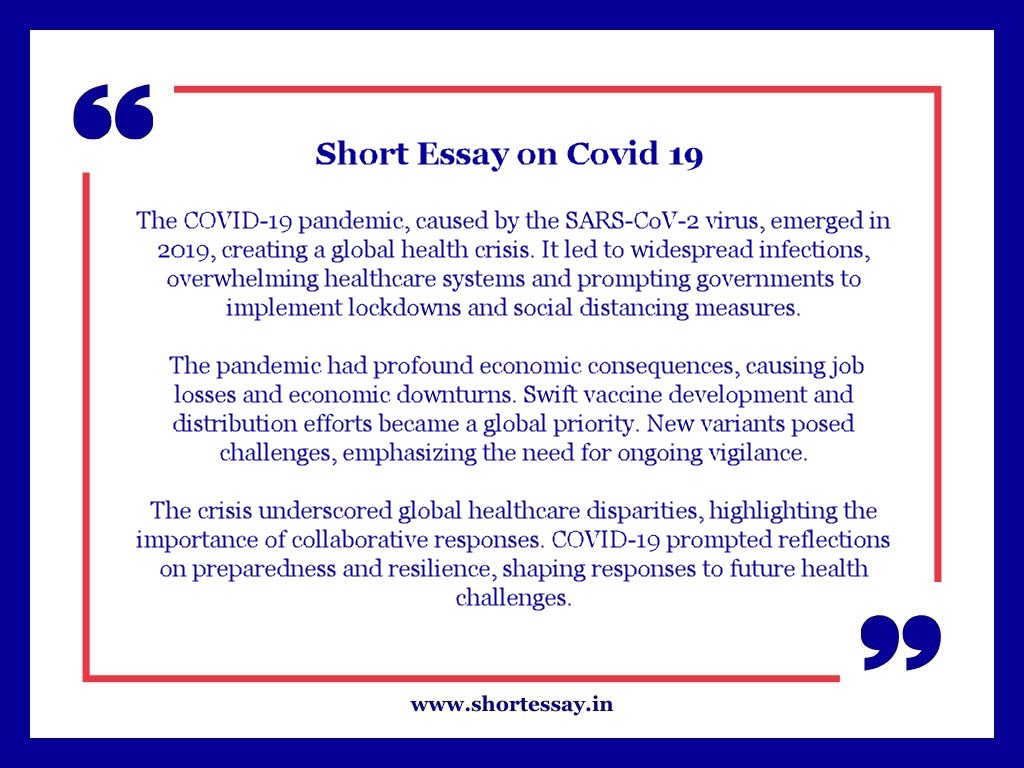 Short Essay on Covid 19 in 100 Words