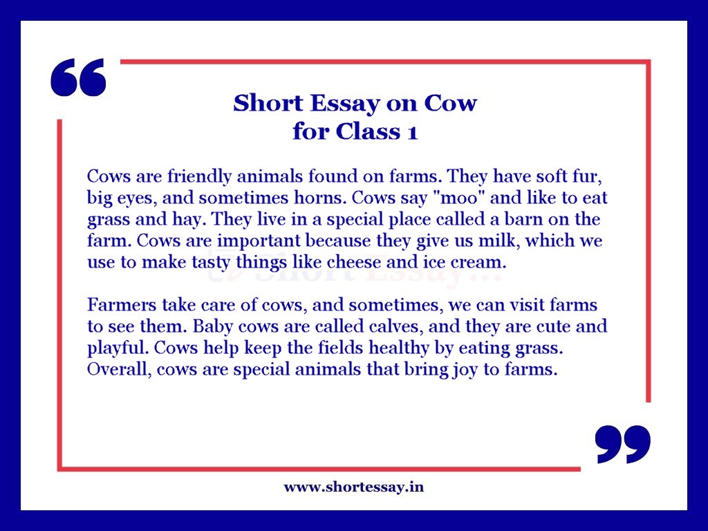 Short Essay on Cow for Class 1 in 100 Words