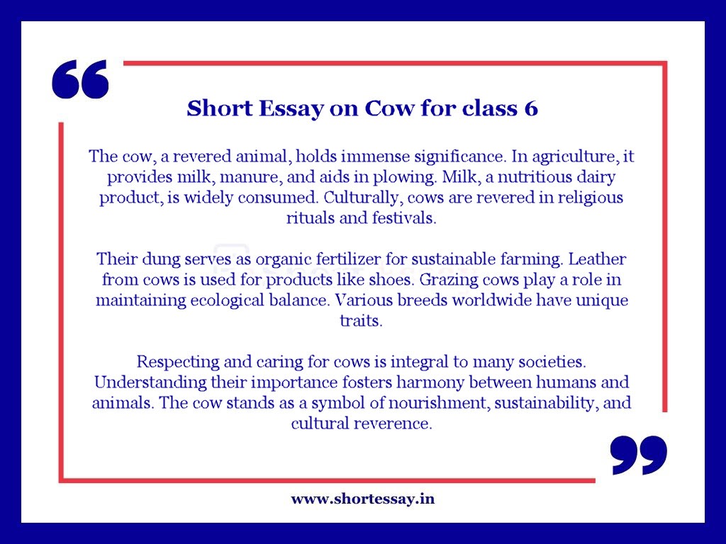 Short Essay on Cow for class 6 in 100 words