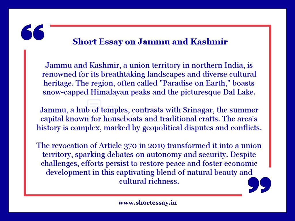 Short Essay on Jammu and Kashmir in 100 Words