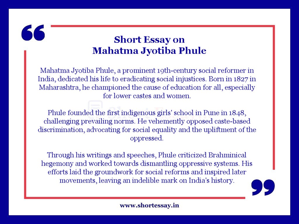 Short Essay on Mahatma Jyotiba Phule in 100 Words
