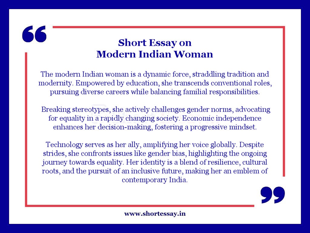 Short Essay on Modern Indian Woman in 100 Words