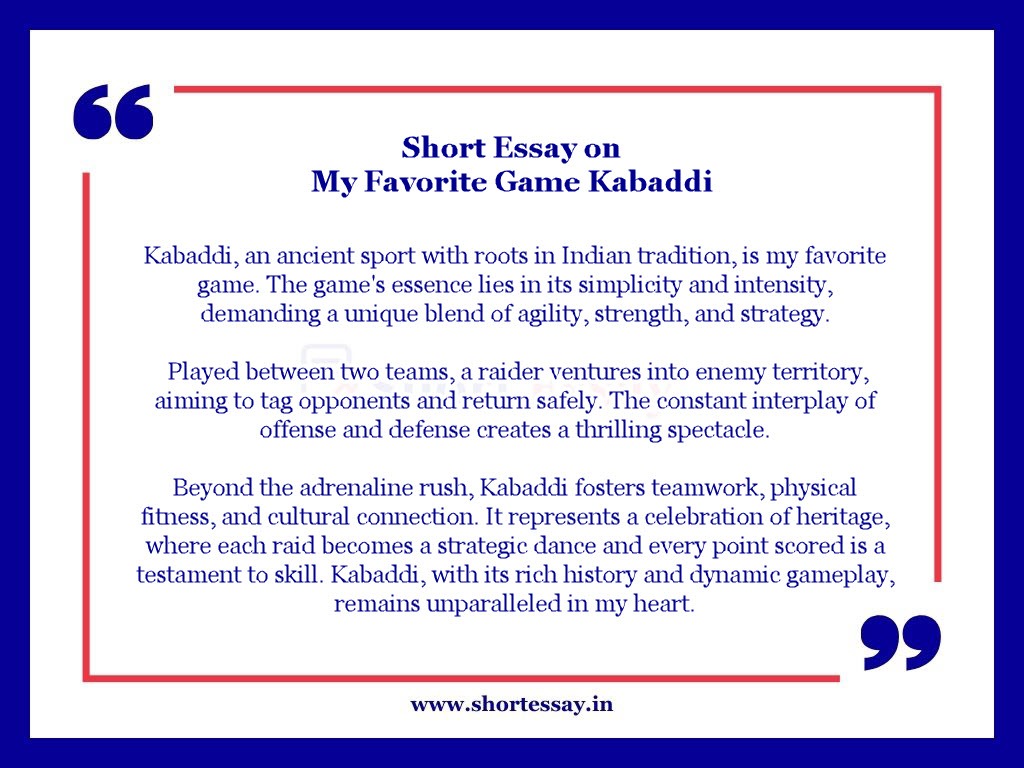 Short Essay on My Favorite Game Kabaddi in English - 100 Words
