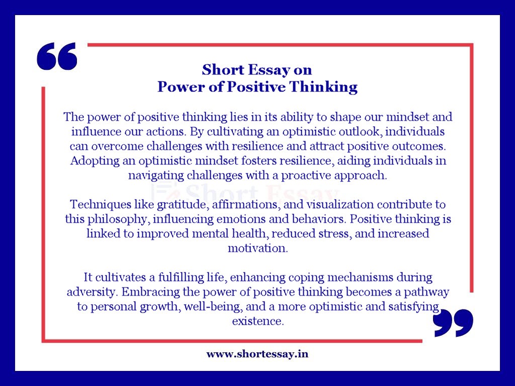 Short Essay on Power of Positive Thinking in 100 Words