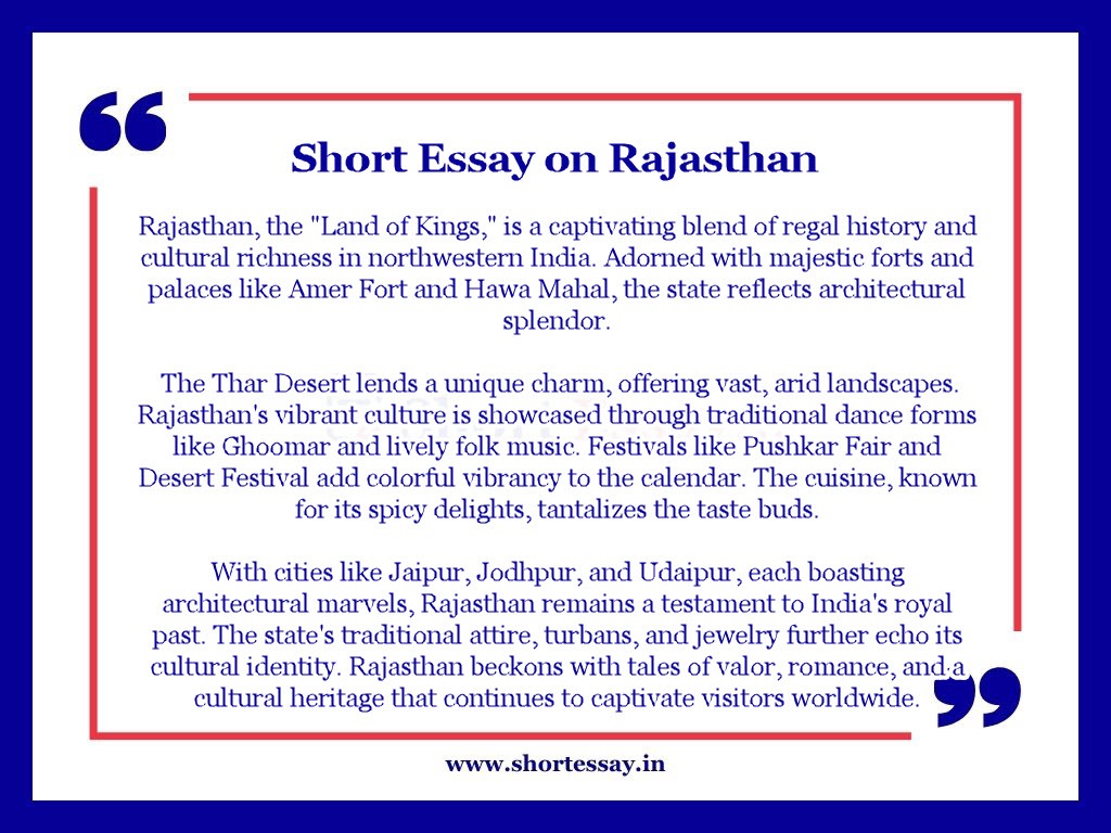 Short Essay on Rajasthan in 100 Words