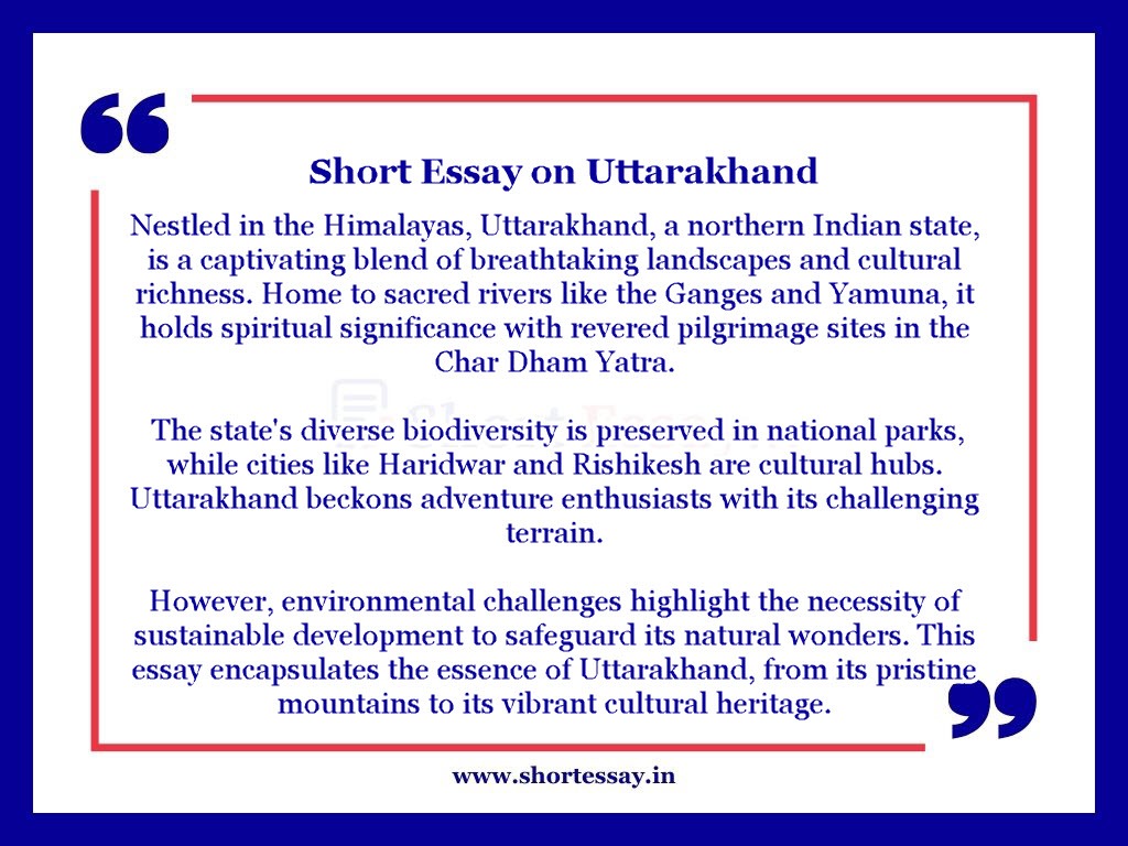 Short Essay on Uttarakhand in 100 words