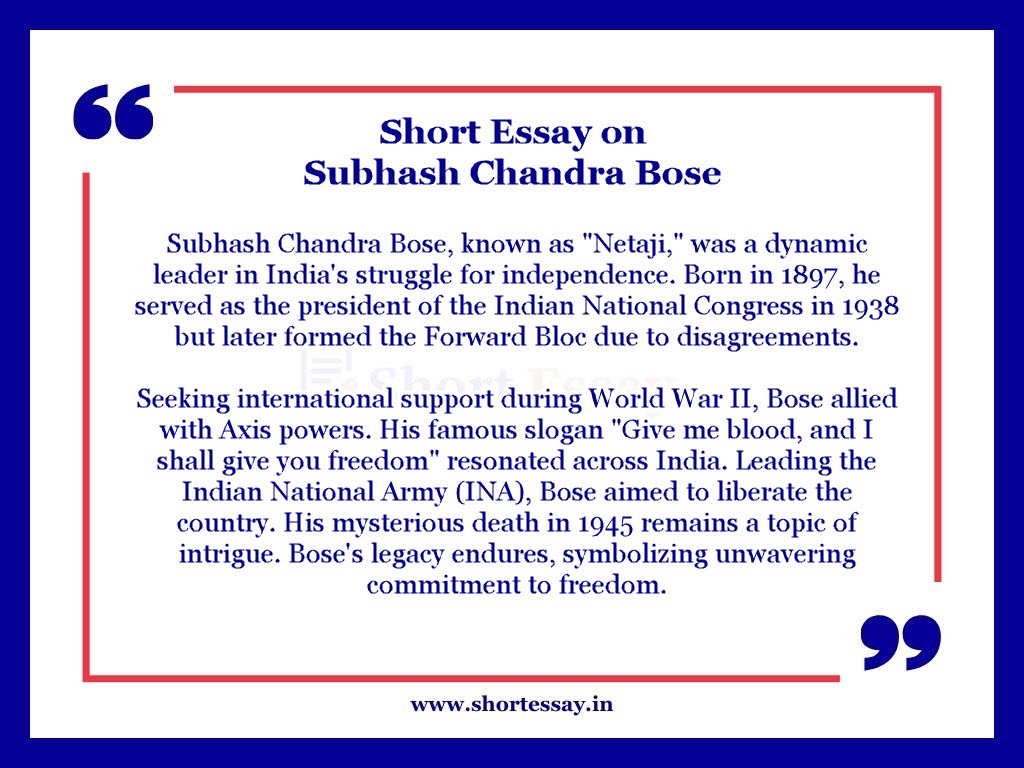 Subhash Chandra Bose Essay in 200 Words