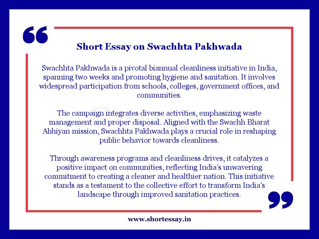 Swachhta Pakhwada Short Essay in 100 Words