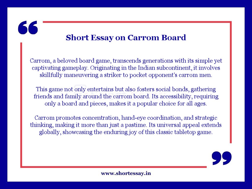 Short Essay on Carrom Board Essay in 100 Words