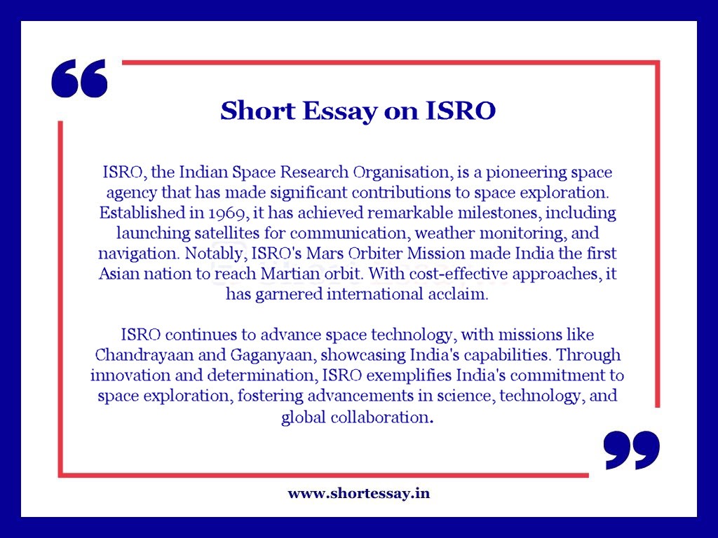 Short Essay on ISRO in 100 Words