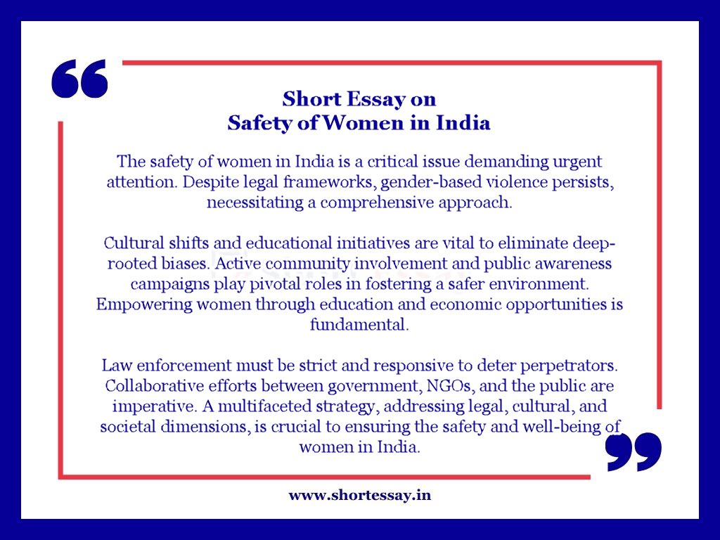 Short Essay on Safety of Women in India in 100 Words