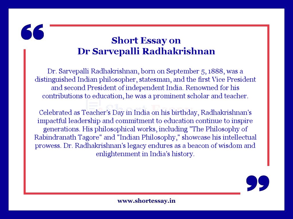 Dr Sarvepalli Radhakrishnan Essay in 100 Words